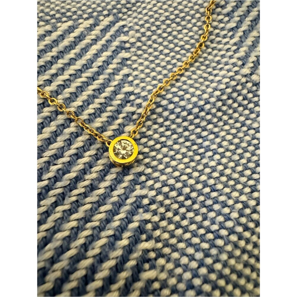 Delicate Gold Chain Necklace with Single CZ Pendant - Picture 2 of 3